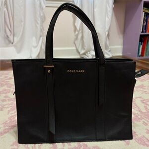 Cole Haan Black Leather Structured Tote Handbag